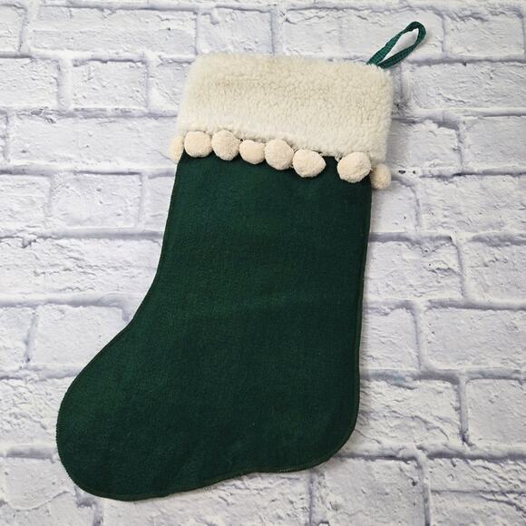 Old Fashion Angel Christmas Green Stocking White Fleece Cuff Green Check Lining - Picture 2 of 10